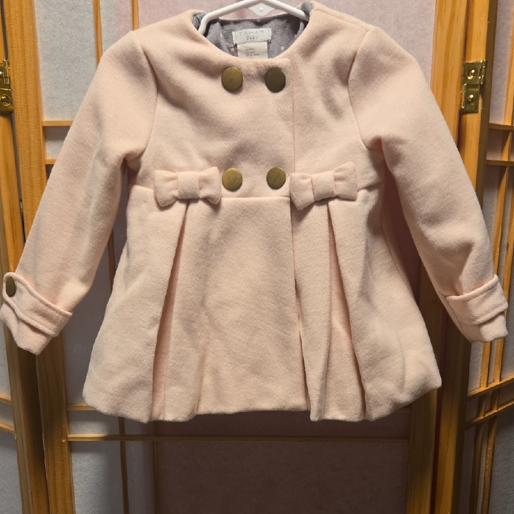 Tahari Kids Light Pink Pea Coat with Bow Details